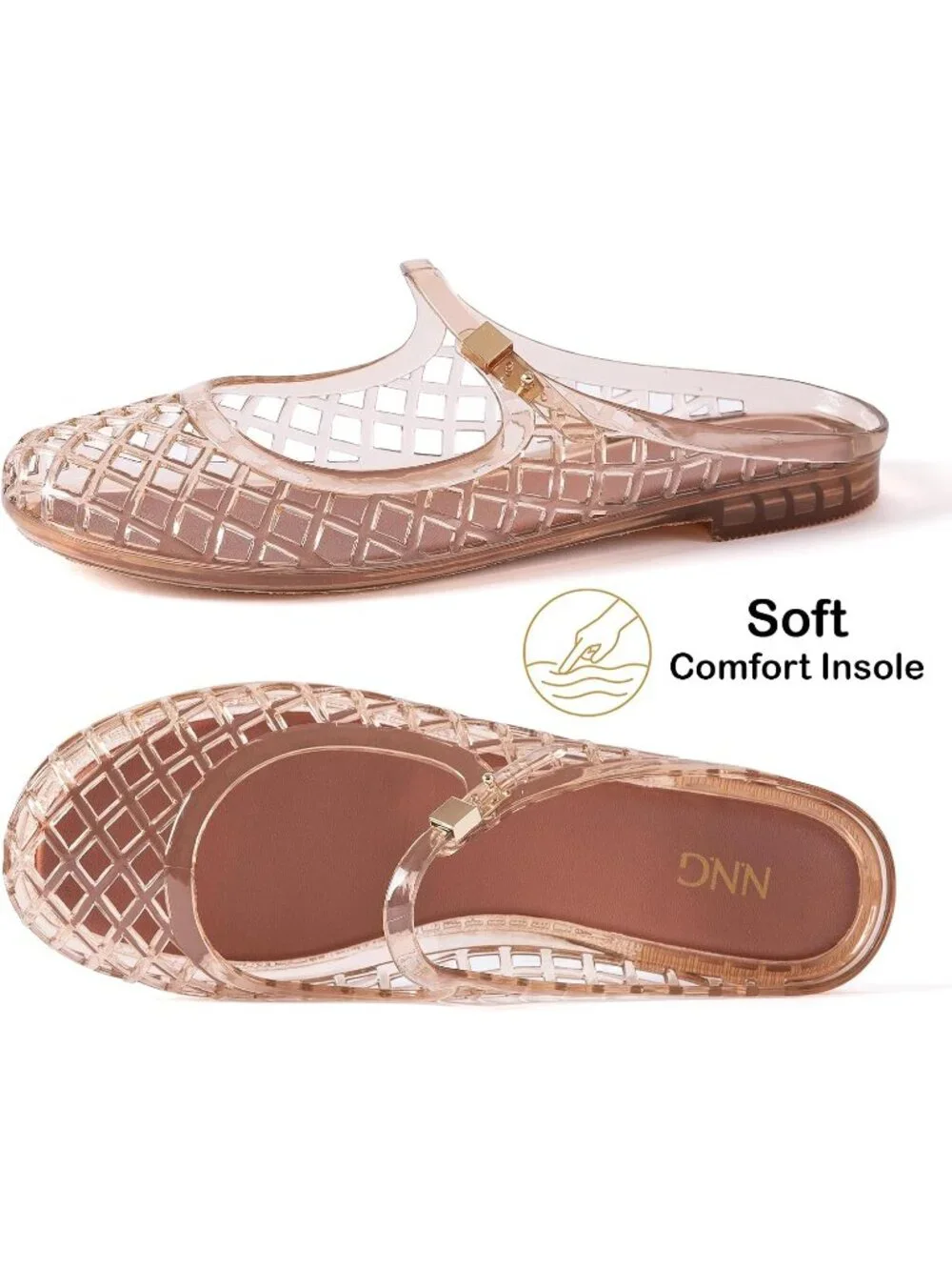 Women's Mocha Mary Jane Jelly Mule Flat Sandals Waterproof Beach Pool Comfort